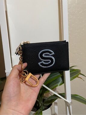 Tory Burch Black Leather Keyring Card Case with Gold Hardware